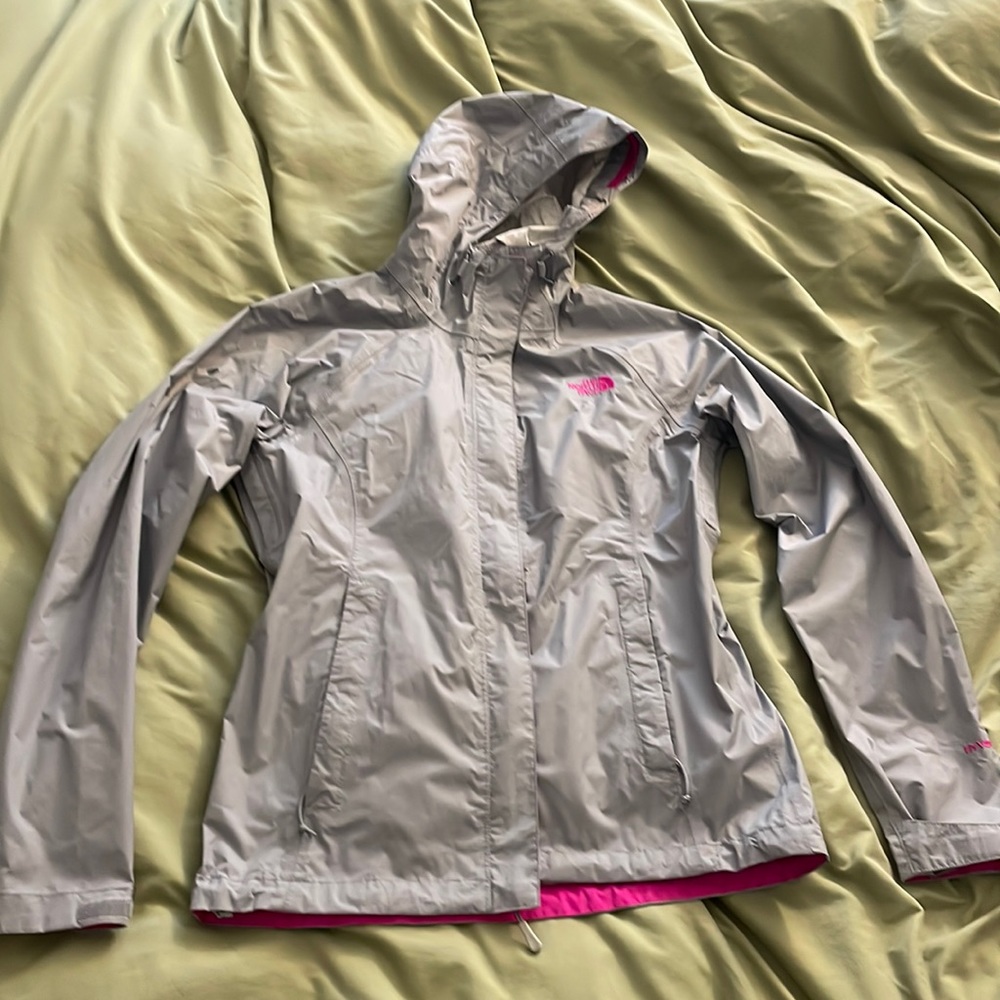 North Face grey/pink rain jacket